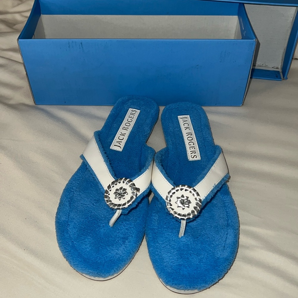 Jack Rogers Jacks Flat Sandal Silver Metallic Sz
